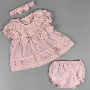 Baby Girl Summer Dress Set – Pink Broderie Anglaise with Matching Accessories