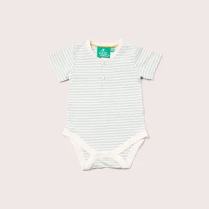 Blue Striped Organic Short Sleeve Baby Bodysuit
