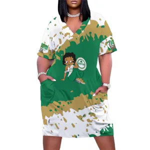 Boston Charm Women's V-neck Loose Dress with Pockets