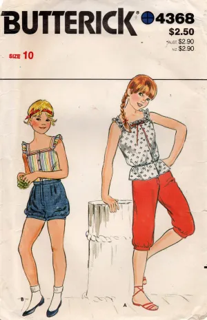 Butterick 4368 Girls Knickers Shorts & Top 1980s Vintage Sewing Pattern Size 10 UNCUT Factory Folded