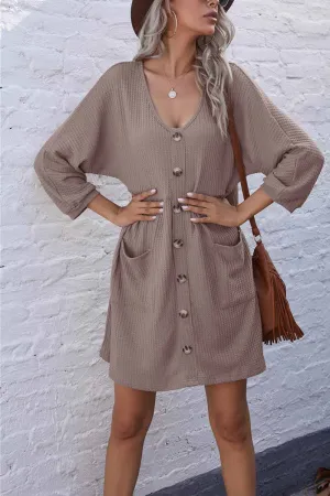 Chicindress V-Neck Buttoned Loose Knit Hem Mini Dresses
