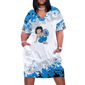 Dallas B-Ball Women's V-neck Loose Dress with Pockets - Light