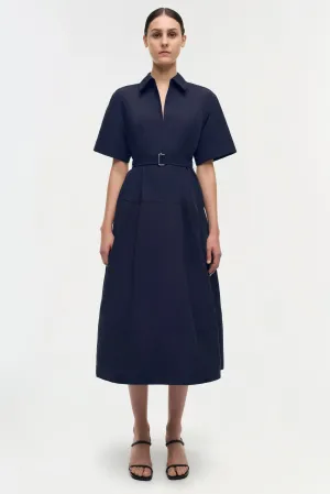 Deanna Belted Midi Dress in Midnight