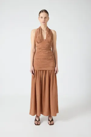 ECLIPSE HALTER DRESS | RUST
