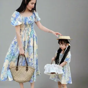 Elegant Floral Off-Shoulder Mommy and Me Dress Set  Perfect for Summer Outings