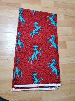 Horse Printed Design Original Ghana Fabrics - Red Color