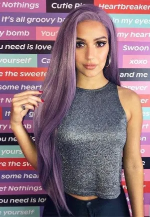Lilac purple straight heat resistant 26" | trendy wigs | synthetic top quality heat resistant fiber | human hair feel | free shipping on 35 