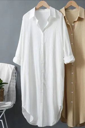 Loose Solid Color Cotton And Linen Dress(Fit 99 To 132bs)