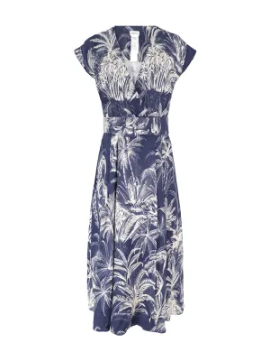Marella Aline Midi Dress in Navy Palm Trees