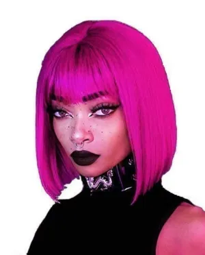 Neon pink party wig 14"  | trendy wigs | synthetic top quality heat resistant fiber | human hair feel | free shipping with orders of 35 