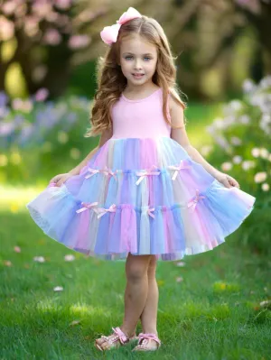 Pastel Blooms Bows Sleeveless Tutu Dress