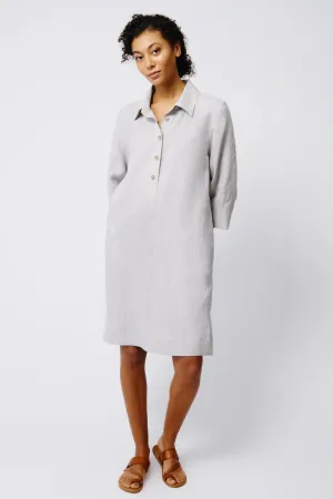 Rene Button Placket Dress - Beige Linen
