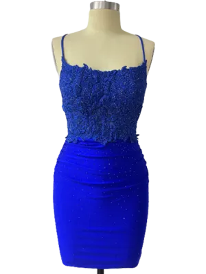 Spaghetti Straps Open Back Short Homecoming Dresses