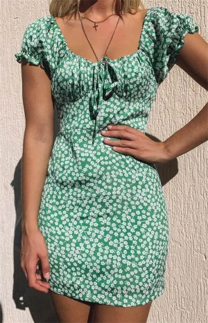 U-Neck Short-Sleeved Printed Dress
